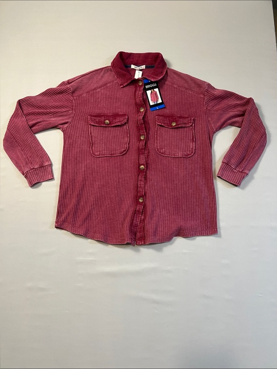 Briggs New York Tops - Briggs New York Raspberry Red Waffle Knit Button-Front Shirt Size L